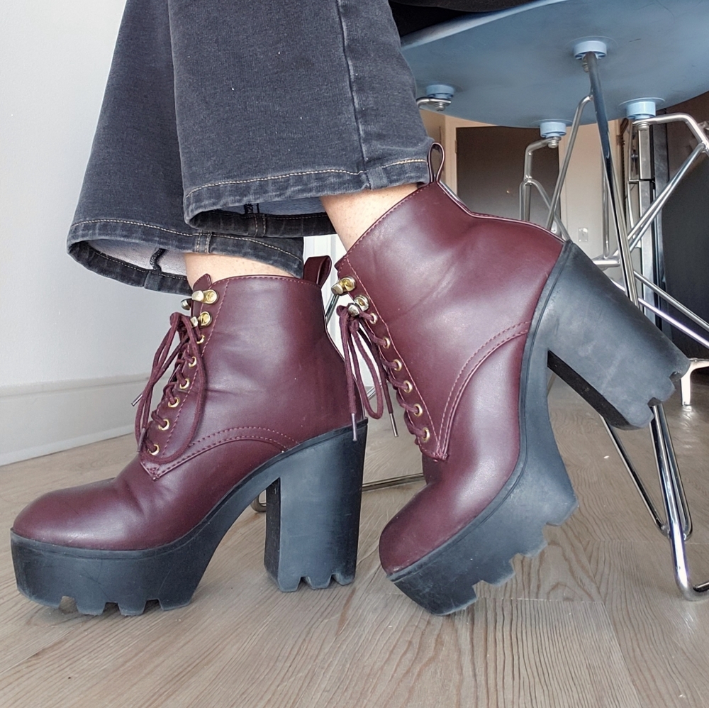Goth Burgundy Platform Booties